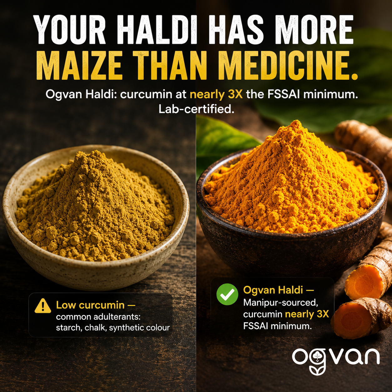 Ogvan Haldi Powder - Certified Zero Microplastics & High Curcumin