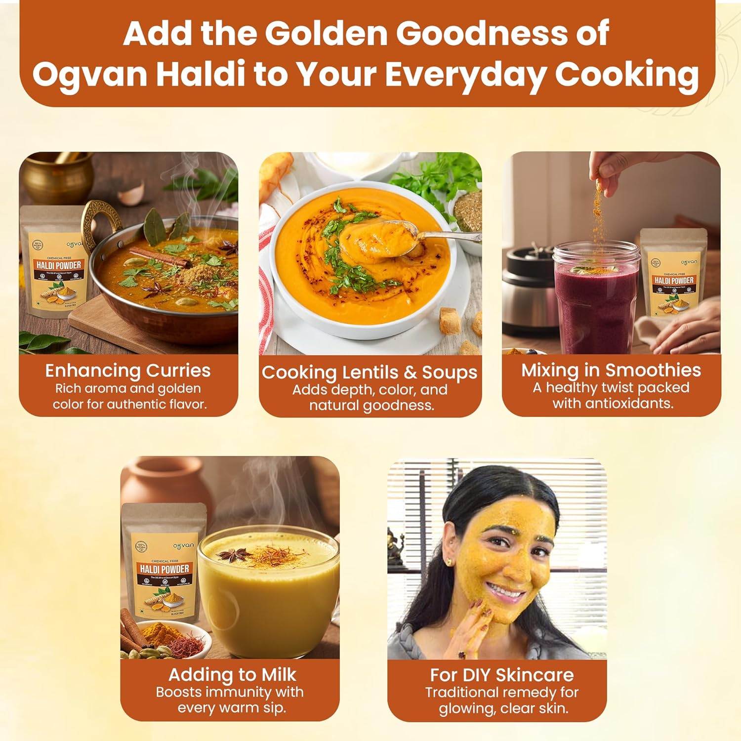 Ogvan Pure Manipur turmeric powder used for daily Indian cooking, golden milk and natural skincare