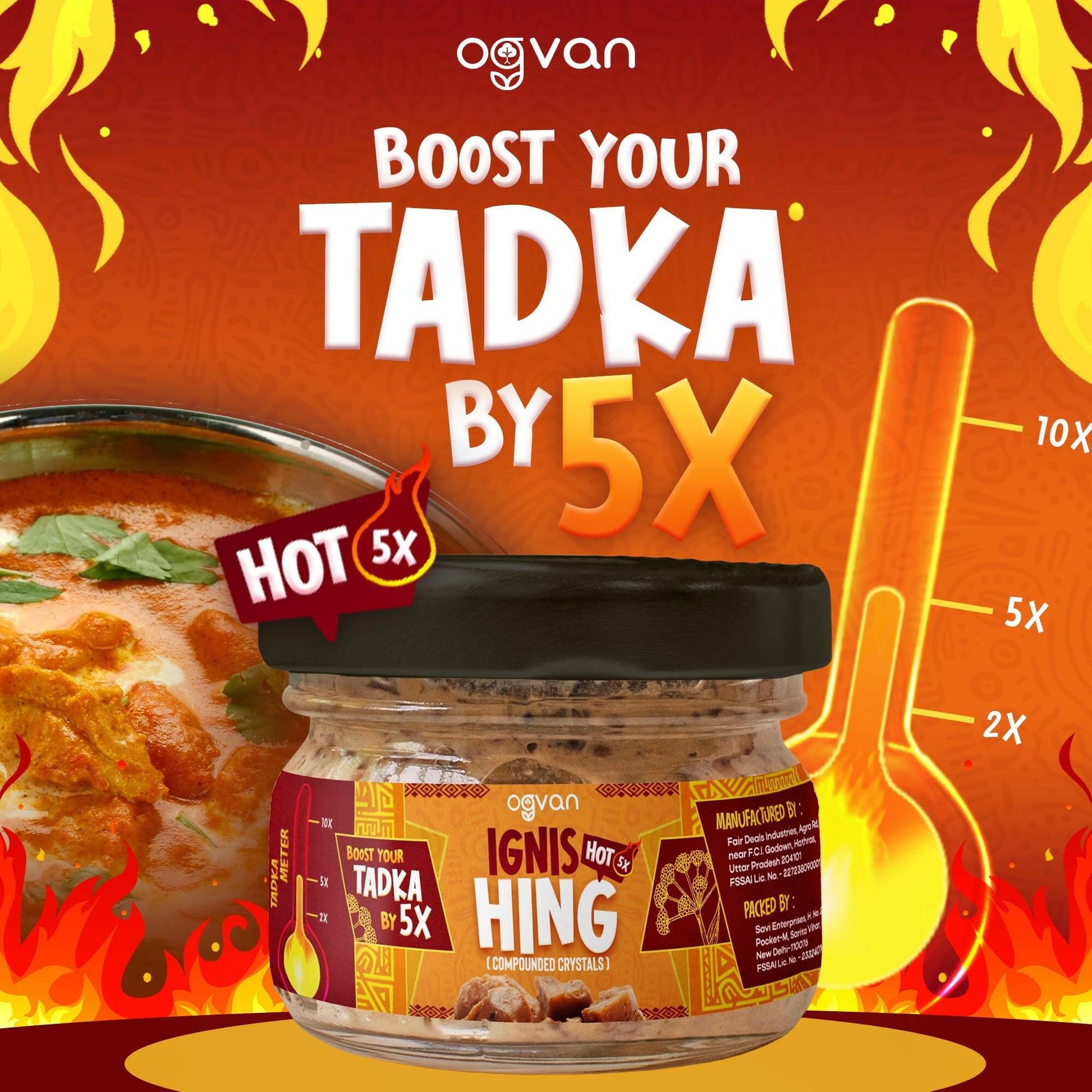 Ogvan Ignis Hot Compounded Hing Crystals 10g: extra strong asafoetida for intense tadka.