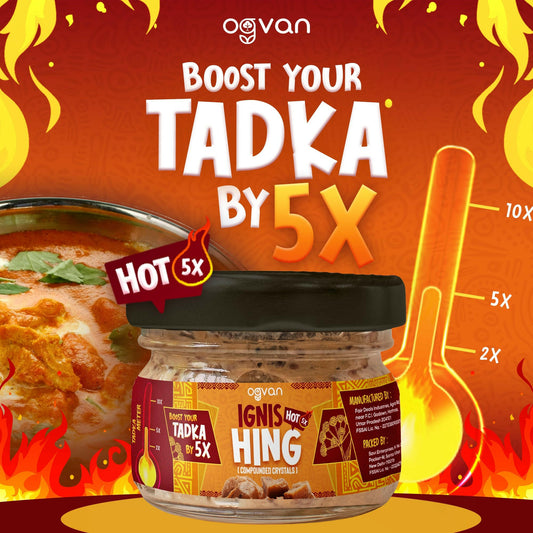 Ogvan Ignis Hot Compounded Hing Crystals 10g: extra strong asafoetida for intense tadka.