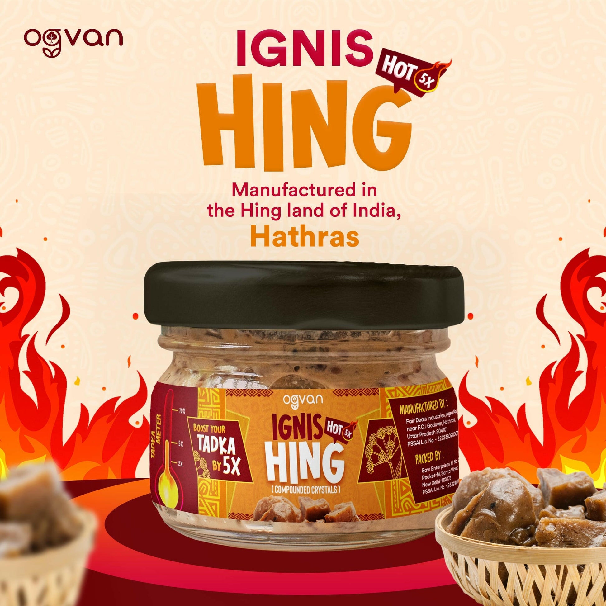 Ogvan Ignis Hot Hing Crystals. Bandhani Hing crystals from Hathras, India's hing capital.