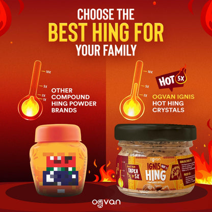 Ogvan Ignis Hot Hing Crystals vs bland compounded hing powder – the tadka difference is clear