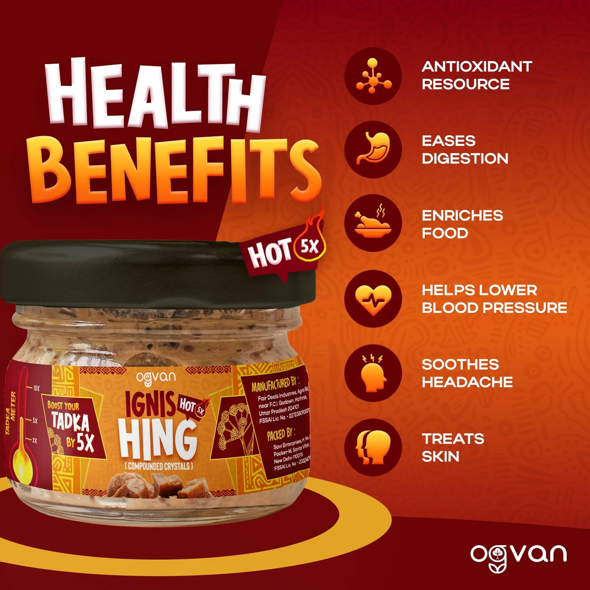 Ogvan compounded hing crystals health benefits: digestive, anti-bloating, gut-healing spice