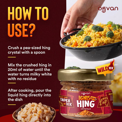 Ogvan 100 Pure Hing Granules 3 step usage guide. Mix pure hing granules in water to get pure hing solution.