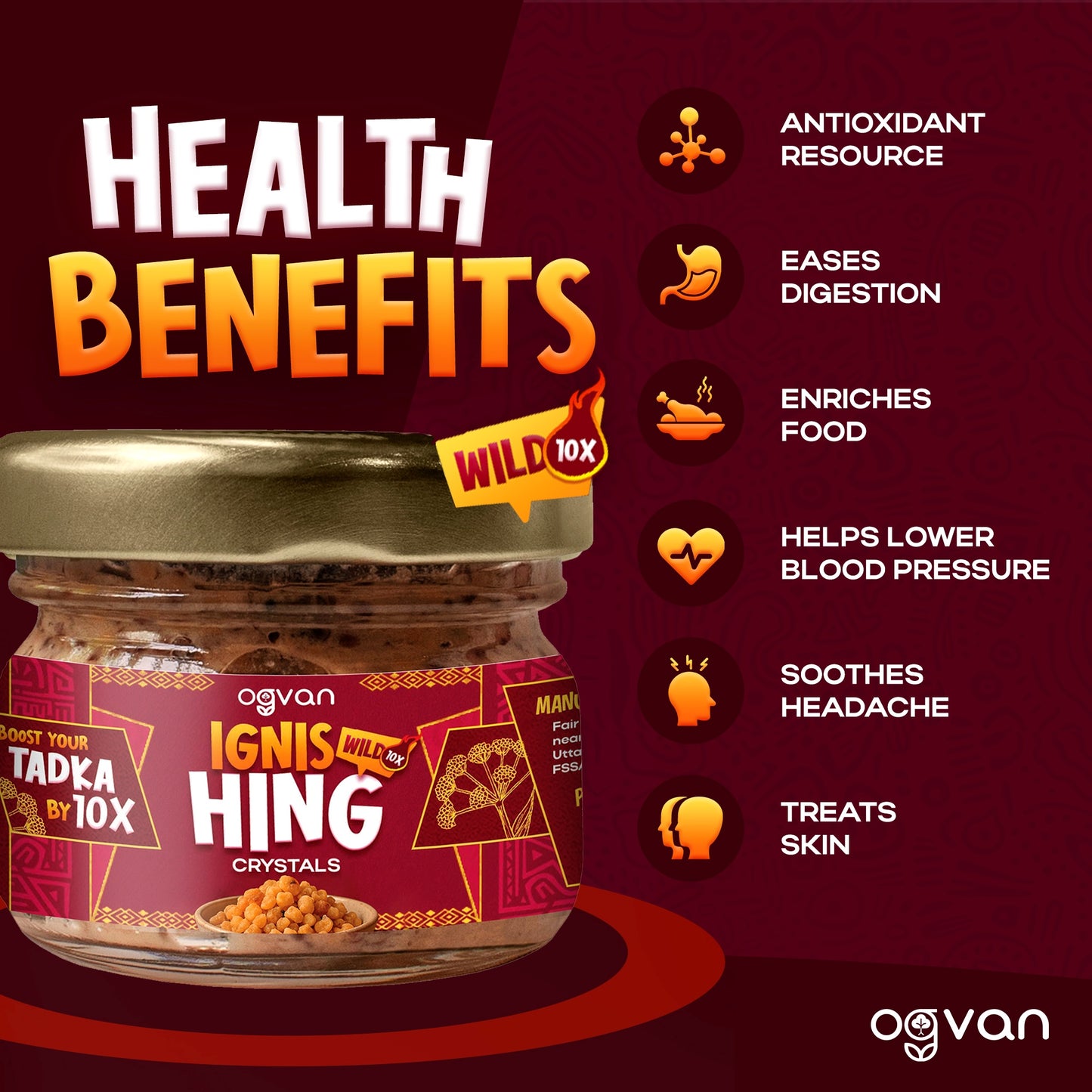 Ogvan 100% Pure Hing health benefits: digestive aid, anti-inflammatory, IBS-friendly, gut-healing.
